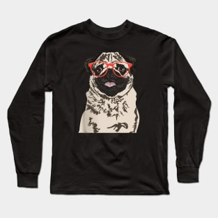 Hipster Pug T-Shirt Long Sleeve T-Shirt